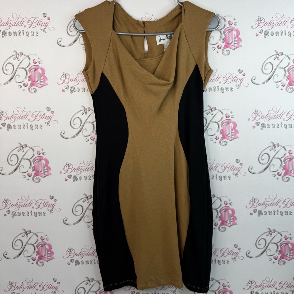 Joseph Ribkoff dress bodycon swirl pattern brown Tan and Black Mini Dress